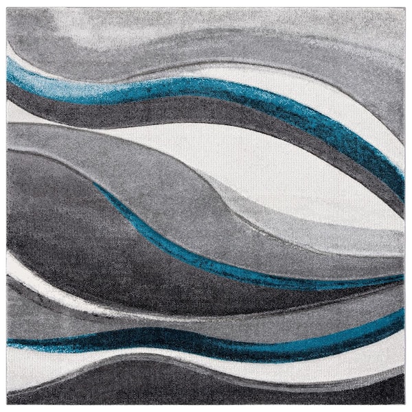 Hollywood 3 ft. x 3 ft. Gray/Turquoise Gradient Waves Square Area Rug