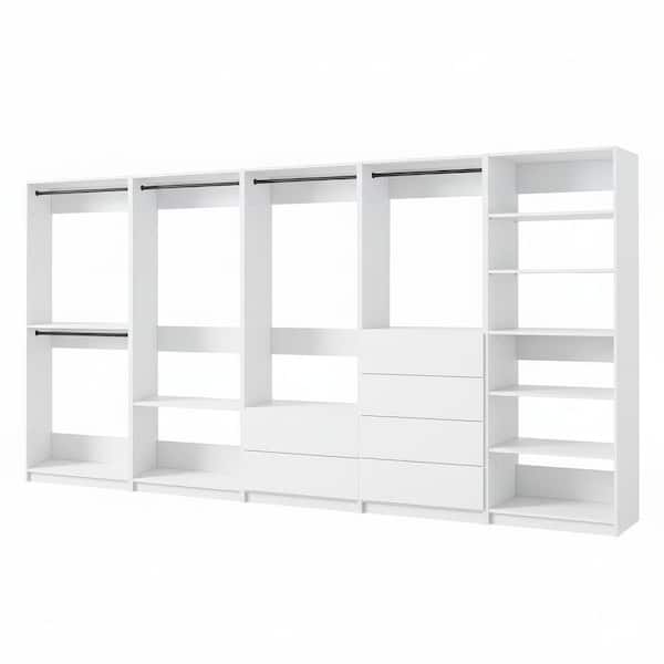 Prosper 160 in. W White Tower System Freestanding-Shelf Walk-in Wood Closet System