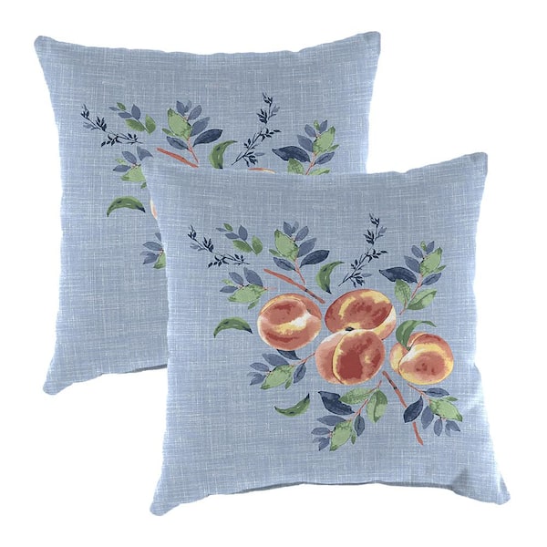 16 in. L x 16 in. W x 4 in. T Square Outdoor Throw Pillow in Peach Branch (2-Pack)