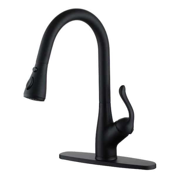 Boyel Living 3-Spray Patterns Single Handle Pull Down Sprayer Kitchen Faucet with Deckplate and Water Supply Hoses in Matte Black