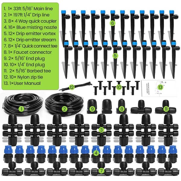 230 ft. Drip Irrigation Kit with Adjustable Emitters and Quick-Connect  Fittings, Garden Watering System HY904-3 - The Home Depot