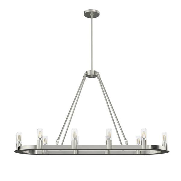 Hunter Saddlewood 10-Light Brushed Nickel Linear Chandelier Dining Room Light