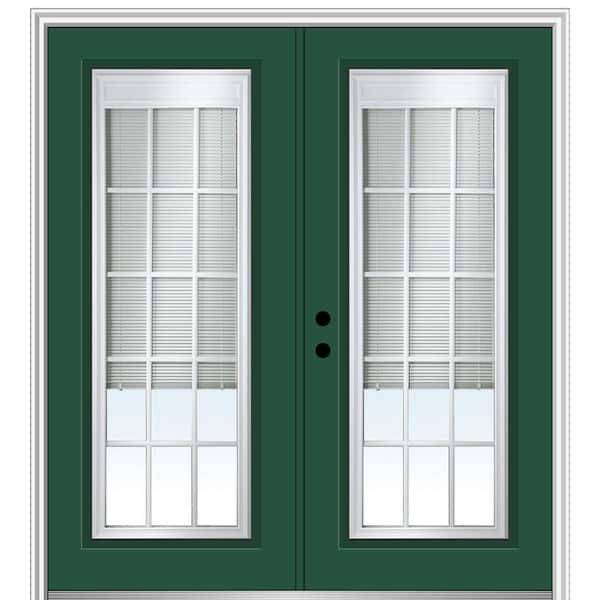 MMI Door 64 in. x 80 in. Internal Blinds and Grilles Right-Hand Full Lite Clear LowE Painted Fiberglass Smooth Prehung Front Door