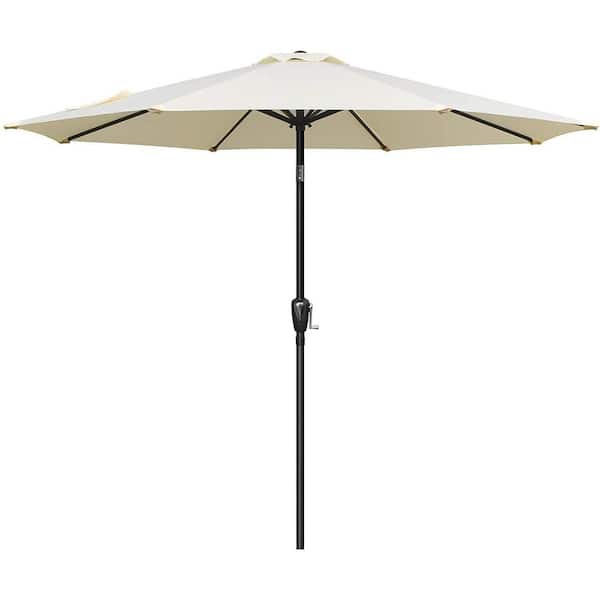 Unbranded 9 ft. Outdoor Market Table Patio Umbrella with Button Tilt, Crank and 8 Sturdy Ribs for Garden, in Beige