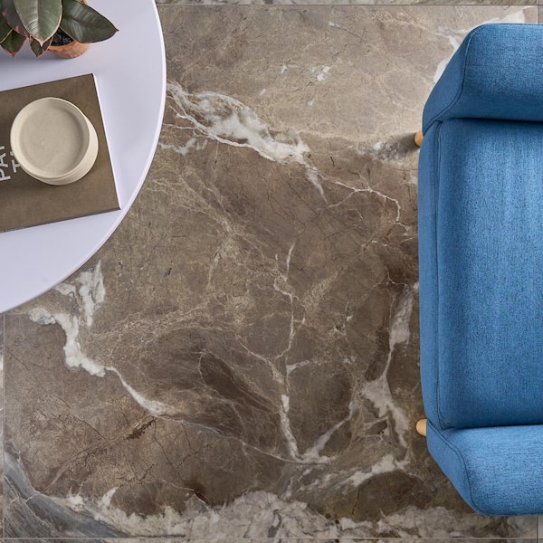 Signet Espresso Brown 8 in. x 0.35 in. Marble Look Satin Porcelain Floor and Wall Tile Sample