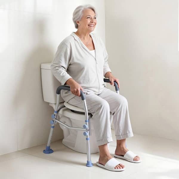 Raised Toilet Seat with Arms, 300 lbs. Capacity, Adjustable Height, Widened Commode Riser with Handles & Splash Guard
