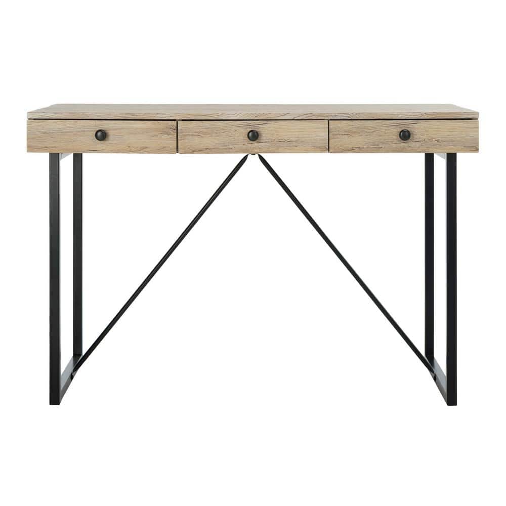 Transitional Black and Oak 3-Drawer Home Office Desk