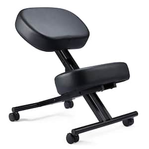 Black Adjustable Ergonomic Home Office Kneeling Chair with Angled Fabric Seat