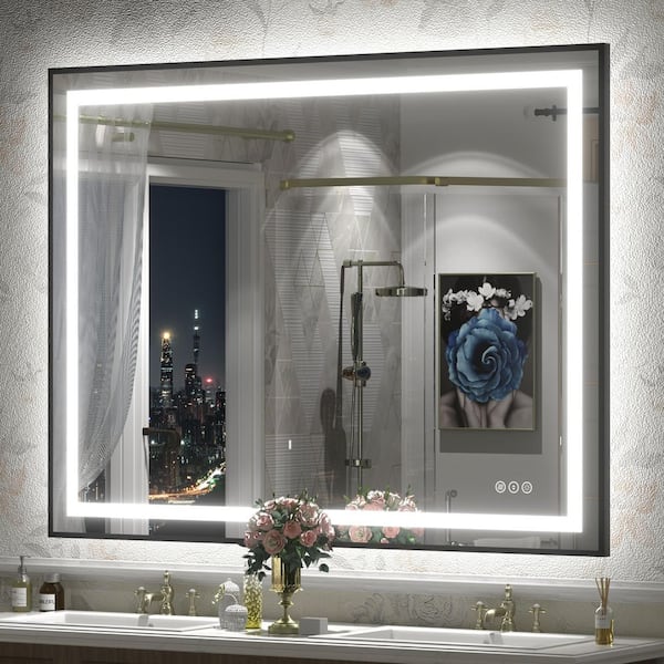 48 in. W x 36 in. H Rectangular Framed Front and Back LED Lighted Anti-Fog Wall Bathroom Vanity Mirror in Tempered Glass