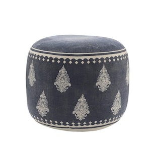 HomeRoots Amelia Blue Cotton Round Accent Ottoman 2000517891 - The Home ...