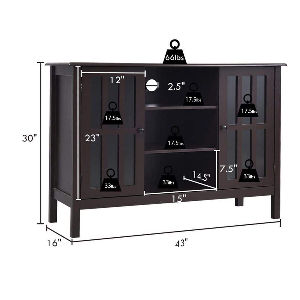 Elegant Tall Brown TV Console with Cabinet Storage and Shelves