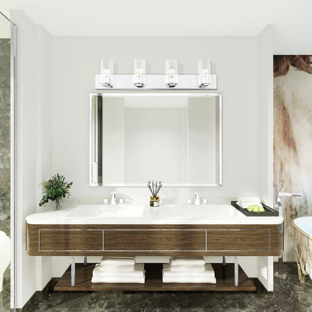 Zurich 4-Light Polished Chrome Vanity with Clear Glass