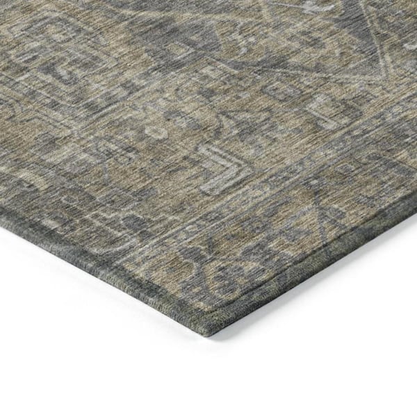 Dark Moss Green and Gray 3 ft. x 5 ft. Woven Oriental Rectangle Indoor/Outdoor Area Rug