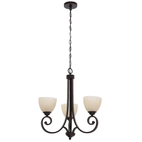 Hampton Bay Renae 3-Light Oil Rubbed Bronze Chandelier with Amber Glass Shades