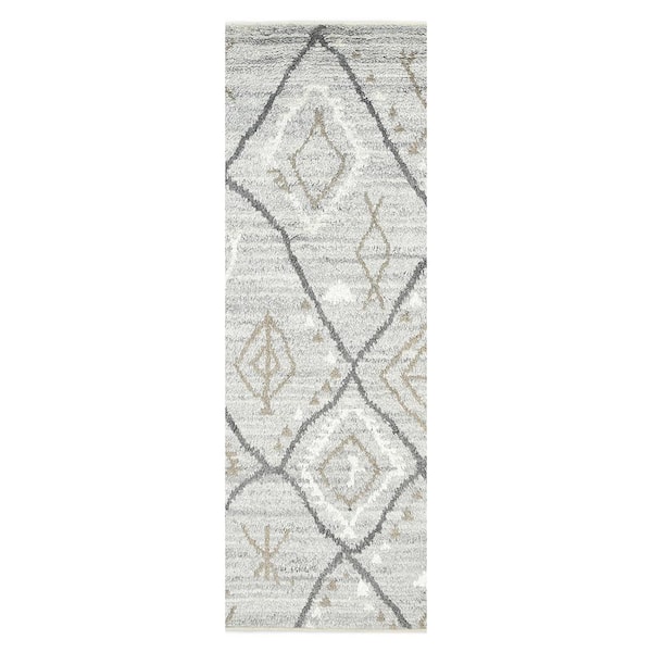 Solo Rugs Clover Bohemian Moroccan Pewter 2' 6 ft. x 8 ft. Hand-Knotted Runner Rug