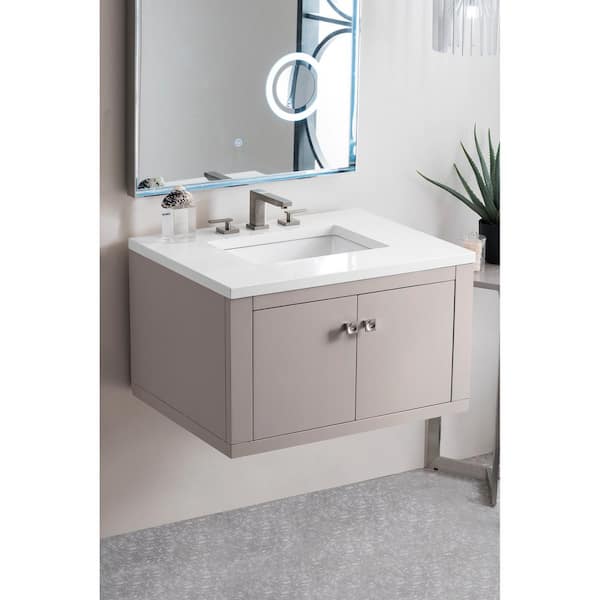 James Martin Vanities Silverlake 30 in. Single Bath Vanity in Mountain Mist with Quartz Vanity Top in Classic White with White Basin