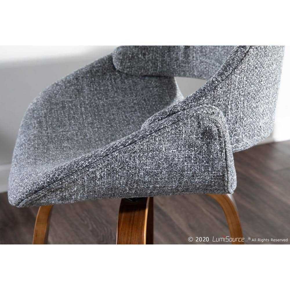 Flared Walnut Gray Swivel Counter Stool, Mid-Century Modern