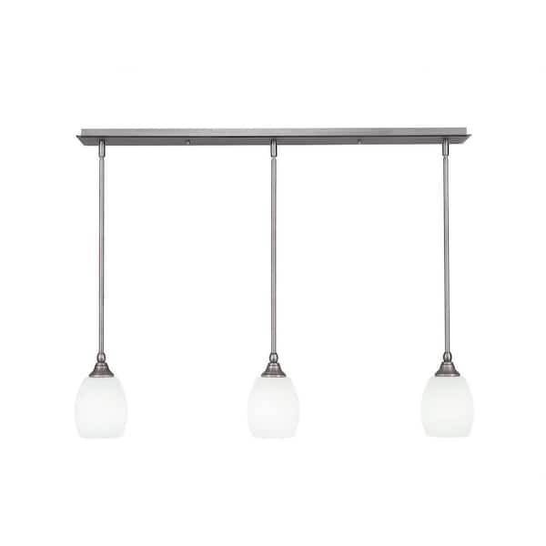 Unbranded Livingston 100-Watt 3 Light Brushed Nickel, Linear Pendant Light with 5 in. White Linen Glass Shades No Bulbs Included