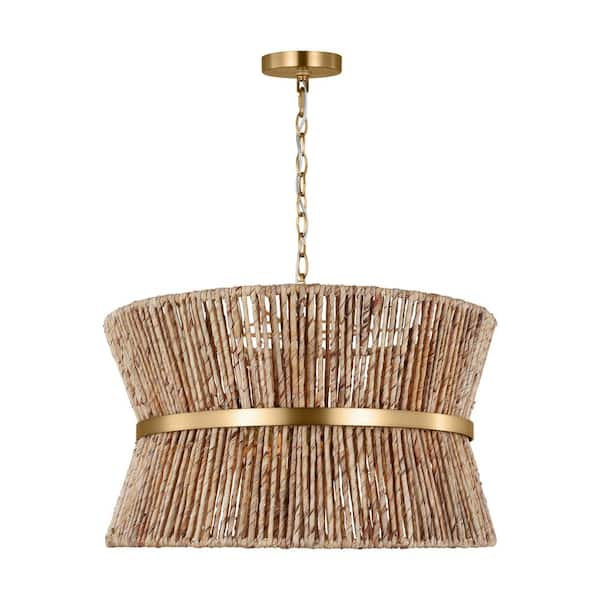 Thurlo 3-light Satin Brass Statement Pendant Light with Paper Rope Shade