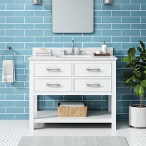 Brooks 43 in. Single Sink White Bath Vanity with Cala White Engineered Stone Top