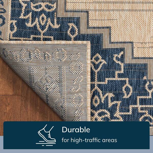 Medusa Mani Blue Oriental Medallion 5 ft. 3 in. x 7 ft. 3 in. Indoor/Outdoor Area Rug