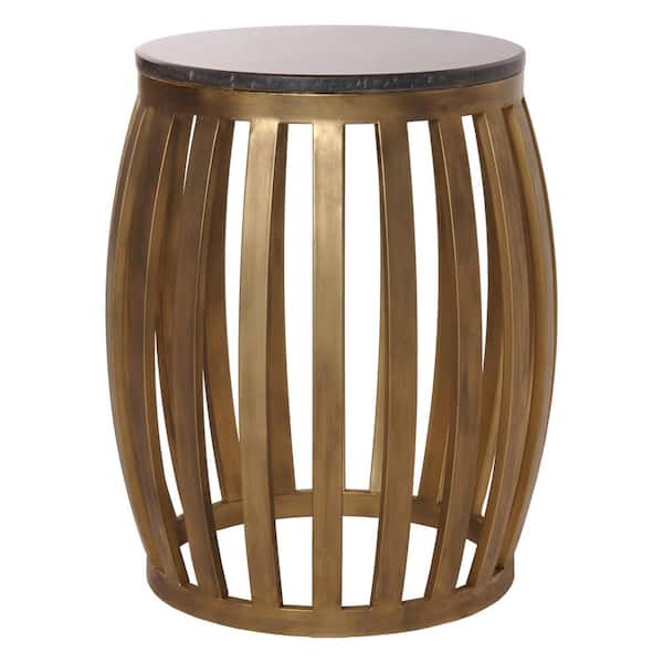 Emissary 19 in. Gold Metal Indoor/Outdoor Stool/Accent Table with Black Granite Top