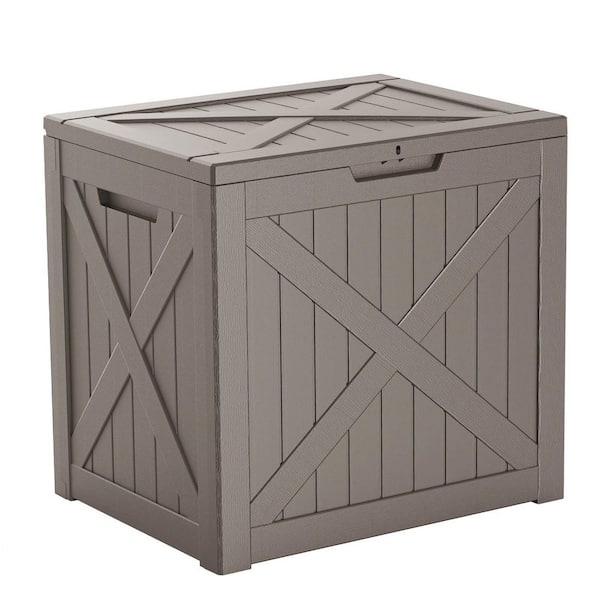 32 Gal. Brown Resin Deck Box with Lockable for Patio Furniture