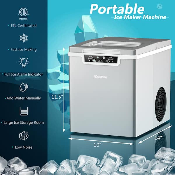 48 lbs Stainless Self-Clean Ice Maker with LCD Display - 15 x 11.5 x 14 (L x W x H) - Silver