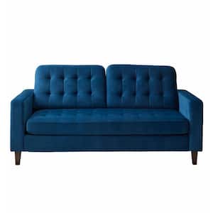 Brynn 76 in. Navy Velvet Upholstered 3-Seat Square Arm Sofa with Removable Cushions and Buttonless Tufting
