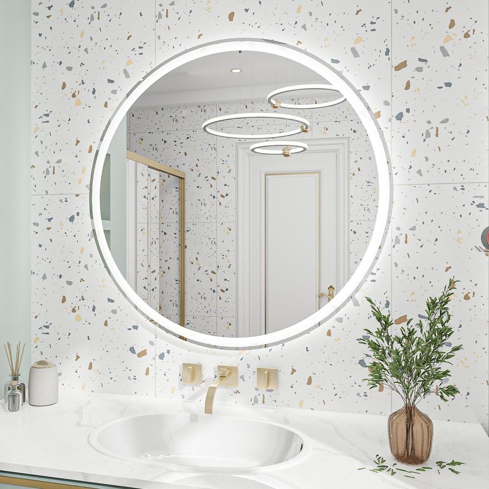 32 in. W x 32 in. H Round Frameless Wall LED Bathroom Vanity Mirror in Silv