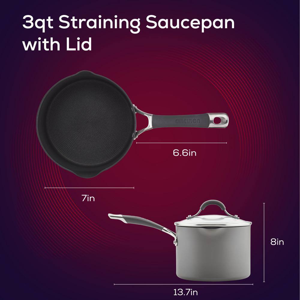 Radiance Gray 3 Quart Hard-Anodized Aluminum Nonstick Saucepan with Pour Spout