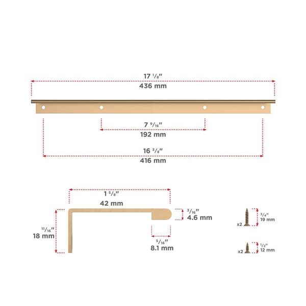 16-3/8 in. (416 mm) Aluminum Contemporary Edge Drawer Pull 16-3/8 in. (416 mm) Aluminum Contemporary Edge Drawer Pull