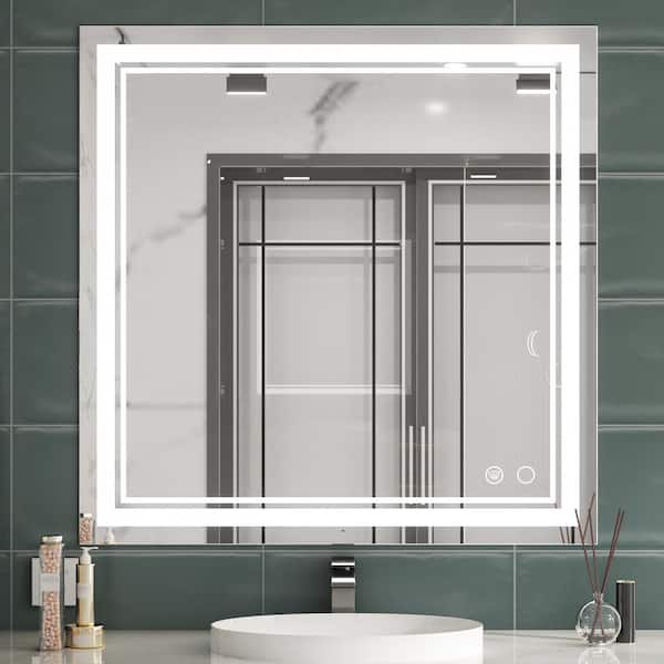 KeonJinn 36 in. W x 36 in. H Rectangular Frameless Anti-Fog LED Wall Mount Bathroom Vanity Mirror 3-Colors Dimmable Bright Light