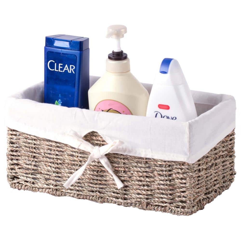 Coastal Charm Rectangular Seagrass Storage Basket with White Liner