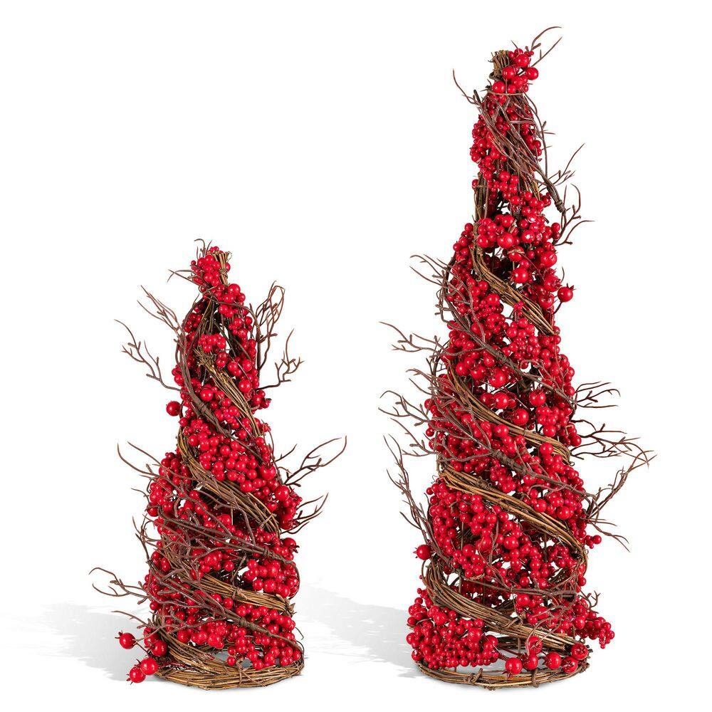 24 in. H Christmas Red Berry Rattan Table Tree (Set of 2) price history on PriceWatchPro