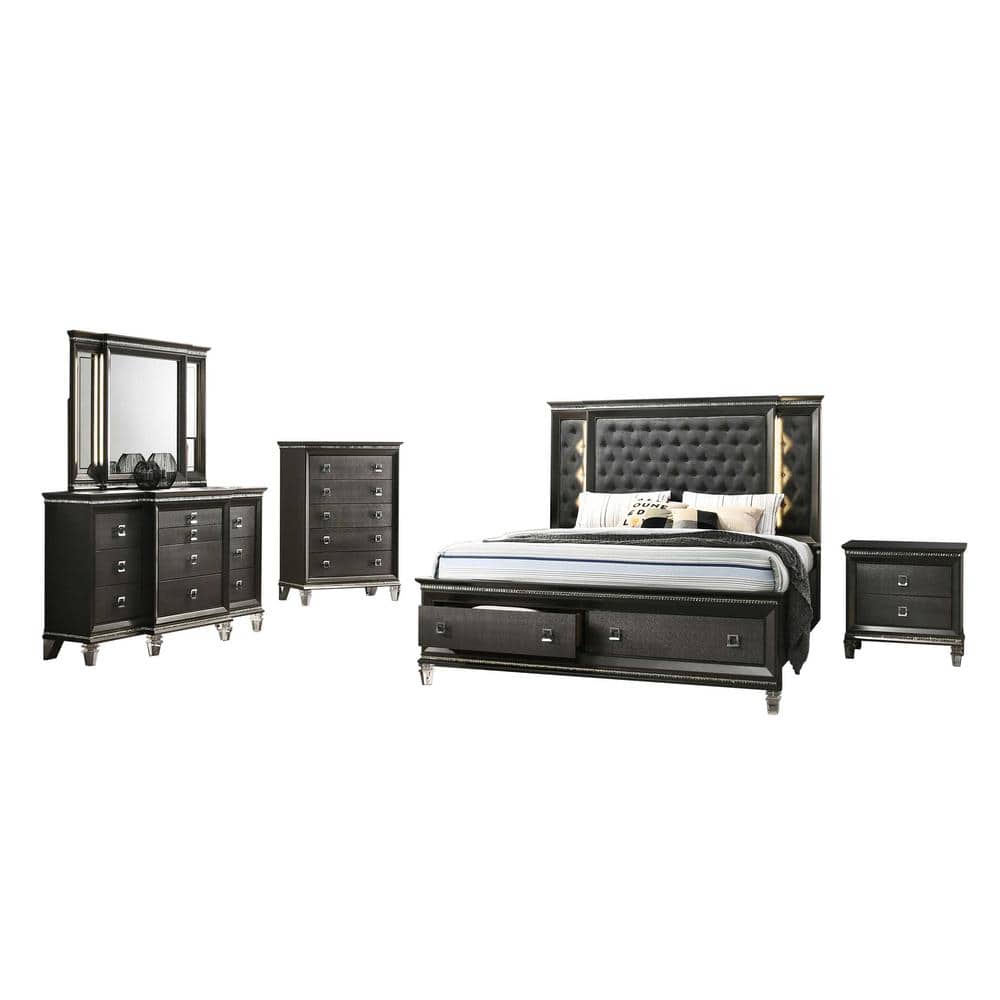 Best Quality Furniture Bellagio 5Piece Metallic Gray California King