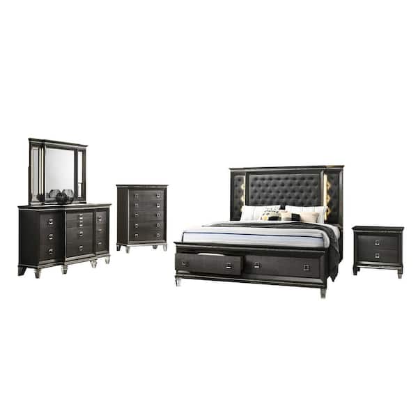 Best Quality Furniture Bellagio 5-Piece Metallic Gray California King Platform Bedroom Set with Chest
