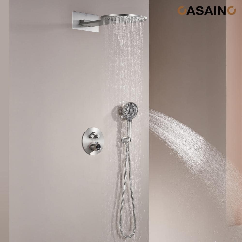 Brushed Nickel Multi-Head Thermostatic Rain Shower System