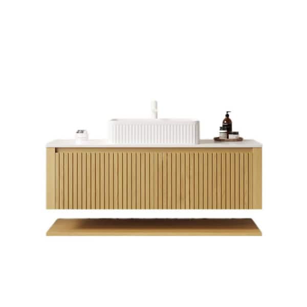 48in. Floating Single Sink Oak Bath Vanity with White Sintered Stone Top