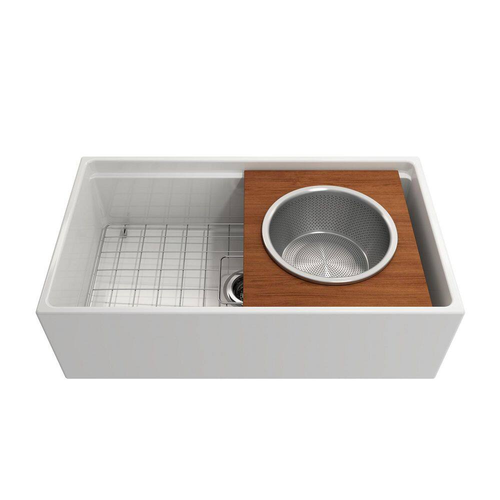 Mahogany Wood Prep Board Set with Round Stainless Steel Bowl and Colander