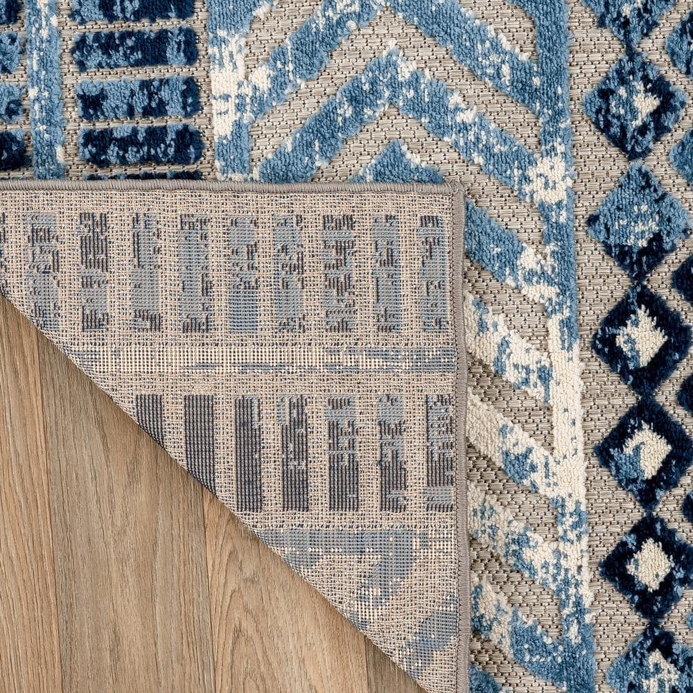 Navy Geometric Flat Woven 5' x 7' Reversible Area Rug