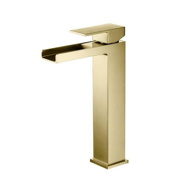 Single Handle Lever Handle Single Hole Bathroom Sink Faucet with Supply Lines and Adjustable Flow Rate in Brushed Gold