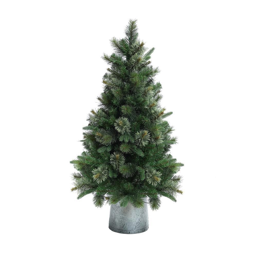 4' Green Pre-Lit Pine Christmas Tree with Metal Pot