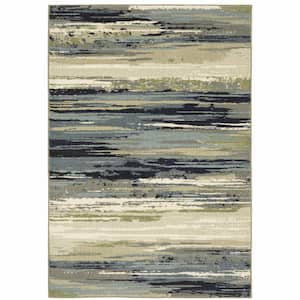Blue Green Grey Light Blue and Beige  4 ft. x 6 ft. Abstract Power Loom Stain Resistant Area Rug