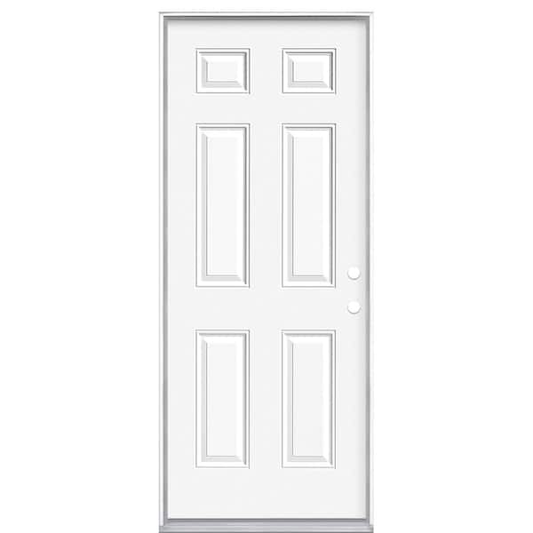 Masonite 32 in. x 80 in. Premium 6 Panel Left Hand Inswing Primed Impact Steel Prehung Front Exterior Door No Brickmold