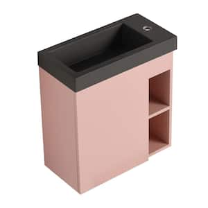 20 in. W x 10 in. D x 21 in. H Floating Wall-Mounted Bathroom Vanity in Pink+Black with Black Cultured Marble Sink