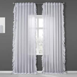 White Orchid Faux Linen Ruffle Sheer Rod Pocket Curtain - 50 in. W x 84 in. L (1 Panel)