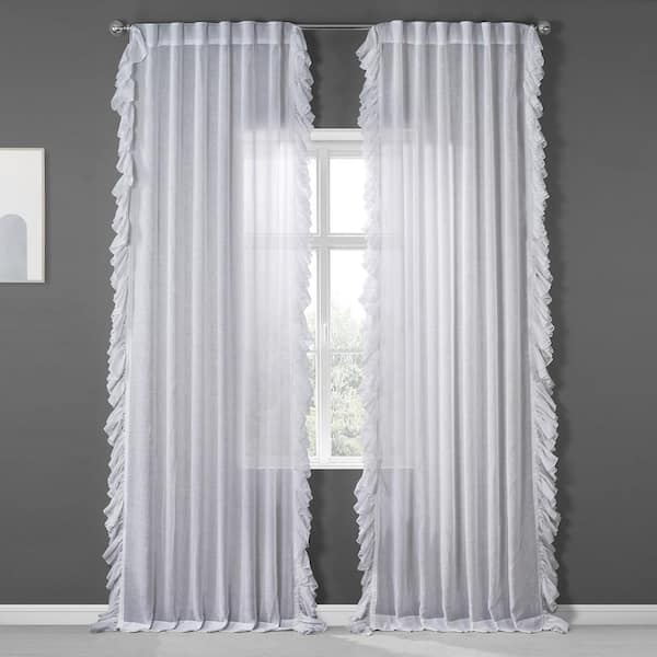 Exclusive Fabrics & Furnishings White Orchid Faux Linen Ruffle Sheer Rod Pocket Curtain - 50 in. W x 96 in. L (1 Panel)