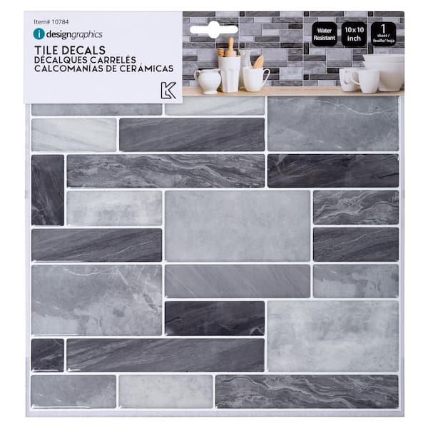 Unbranded Self-Adhesive Marble Look Subway Grey 10 in. x 10 in. Peel and Stick Wall Tiles 10 in. x 10 in.