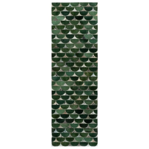 Studio Leather 2 ft. x 7 ft. Green/Gray Scallop Runner Rug